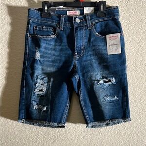 Signature Blue Jean Shorts with Distressed Details